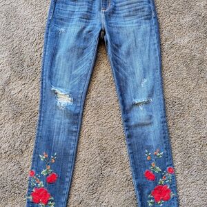 DRIFTWOOD Blue Jeans with Red Floral Embroidery